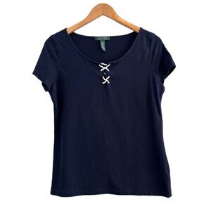 Lauren Ralph Lauren Nautical Navy Cotton T-Shirt Size Large